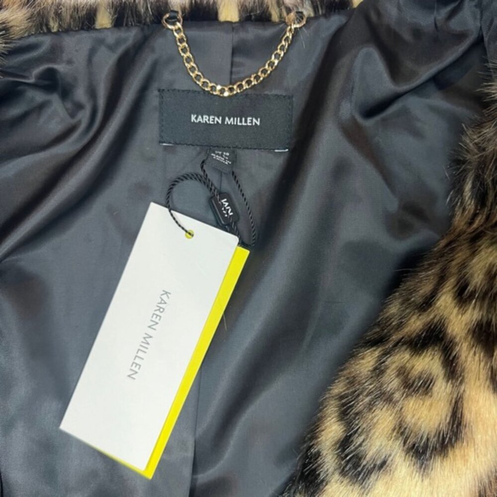 NWT KAREN MILLEN Super-Soft Faux Fur Leopard Print Lined Jacket w Pockets Sz 6 - Picture 14 of 16